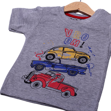 NEW GREY VROOM CARS PRINTED HALF SLEEVES T-SHIRT